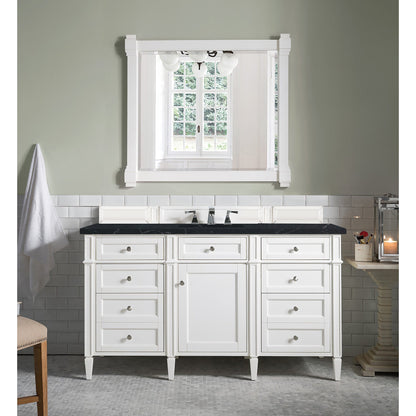 James Martin Vanities Brittany 60" Bright White Single Vanity With 3 cm Charcoal Soapstone Quartz Top