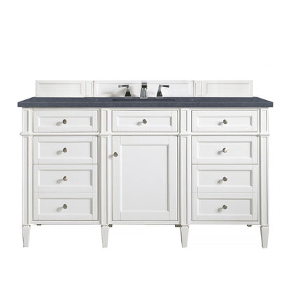 James Martin Vanities Brittany 60" Bright White Single Vanity With 3 cm Charcoal Soapstone Quartz Top