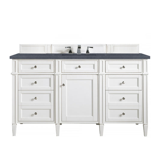 James Martin Vanities Brittany 60" Bright White Single Vanity With 3 cm Charcoal Soapstone Quartz Top