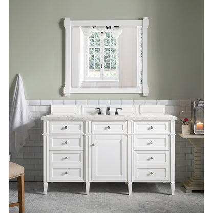 James Martin Vanities Brittany 60" Bright White Single Vanity With 3 cm Eternal Jasmine Pearl Quartz Top