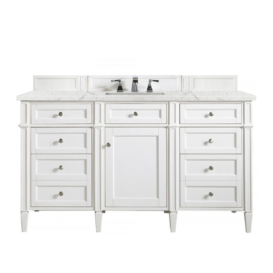 James Martin Vanities Brittany 60" Bright White Single Vanity With 3 cm Eternal Jasmine Pearl Quartz Top