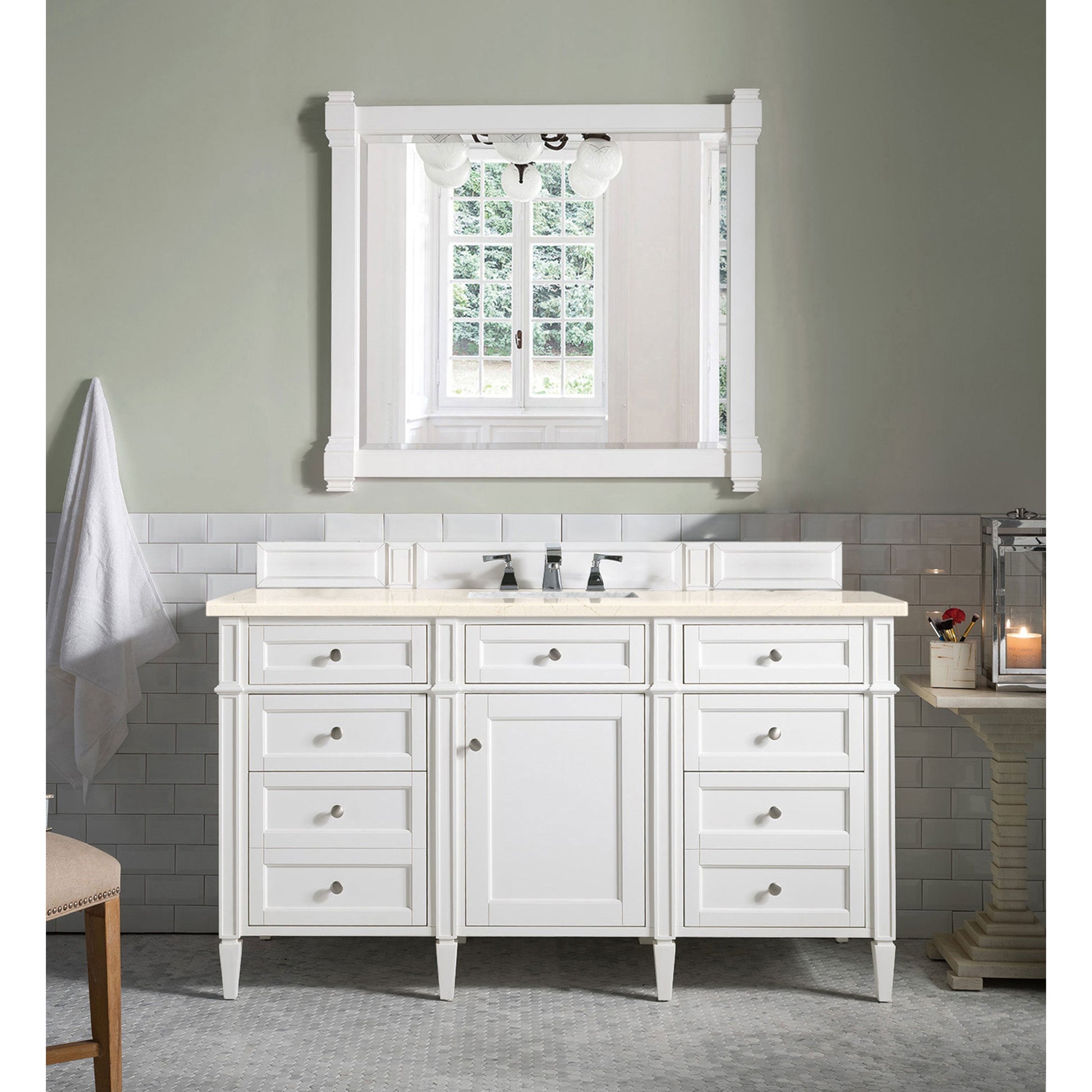 James Martin Vanities Brittany 60" Bright White Single Vanity With 3 cm Eternal Marfil Quartz Top