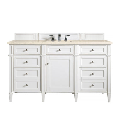 James Martin Vanities Brittany 60" Bright White Single Vanity With 3 cm Eternal Marfil Quartz Top