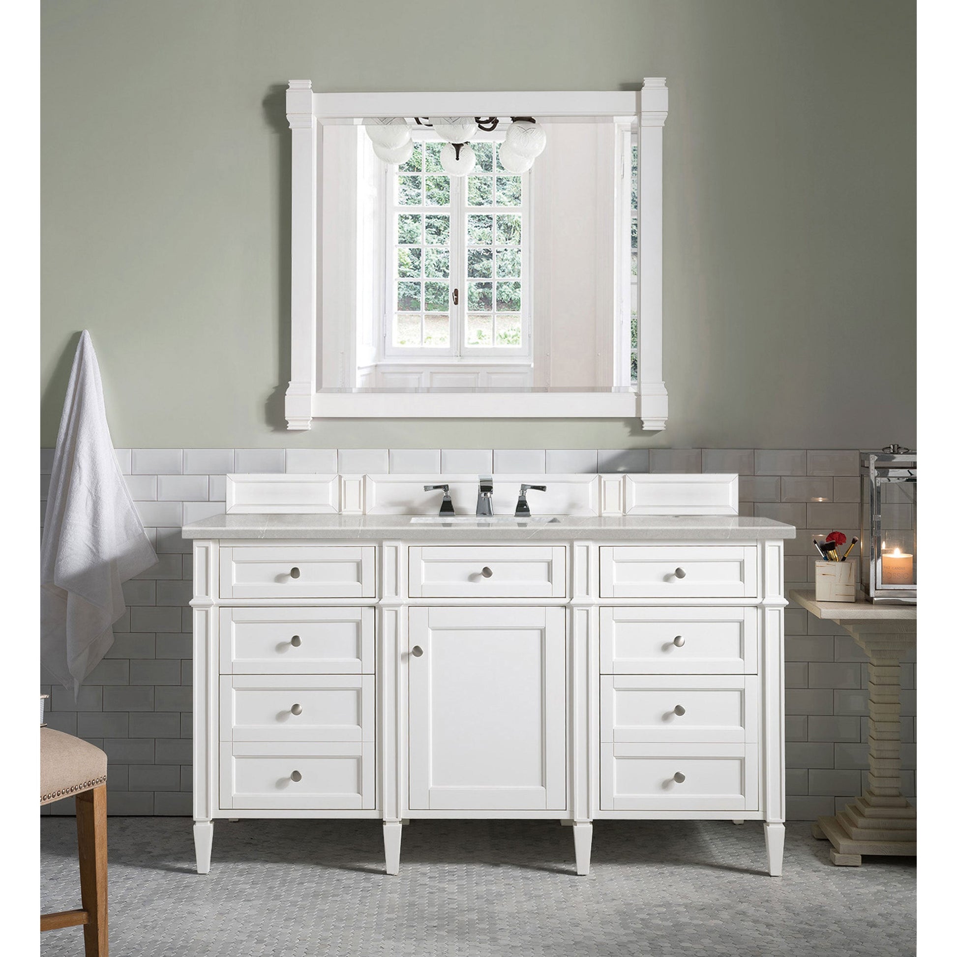 James Martin Vanities Brittany 60" Bright White Single Vanity With 3 cm Eternal Serena Quartz Top