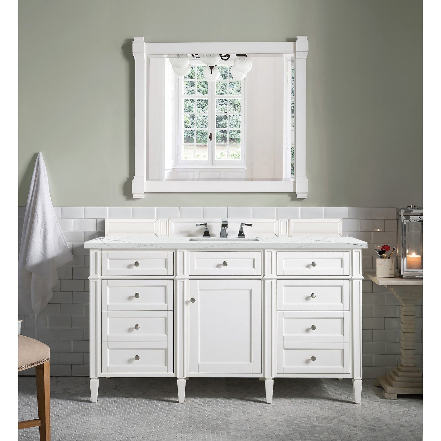 James Martin Vanities Brittany 60" Bright White Single Vanity With 3 cm Ethereal Noctis Quartz Top