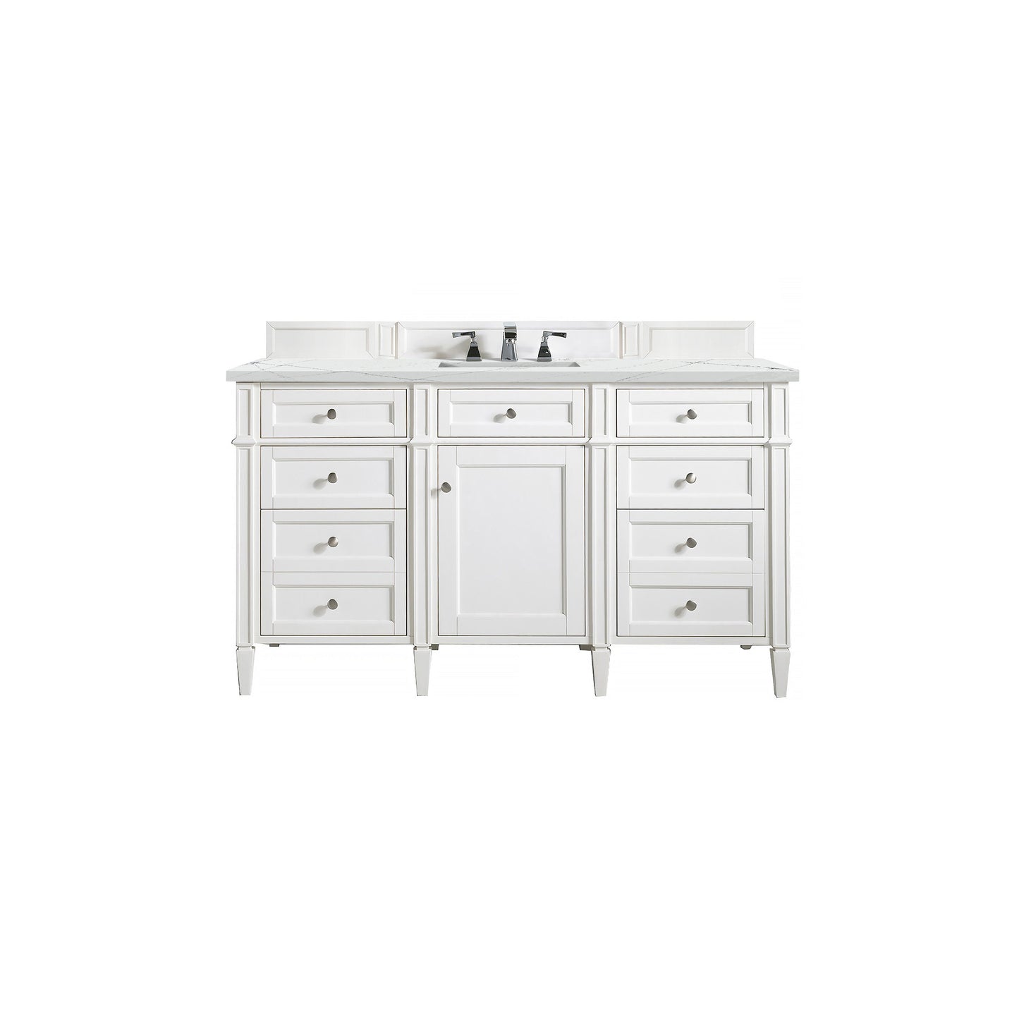 James Martin Vanities Brittany 60" Bright White Single Vanity With 3 cm Ethereal Noctis Quartz Top