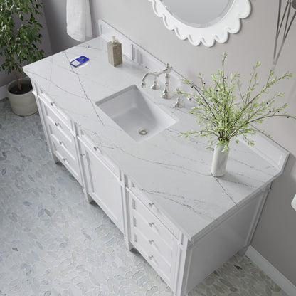James Martin Vanities Brittany 60" Bright White Single Vanity With 3 cm Ethereal Noctis Silestone Top and FreePower Wireless Charger