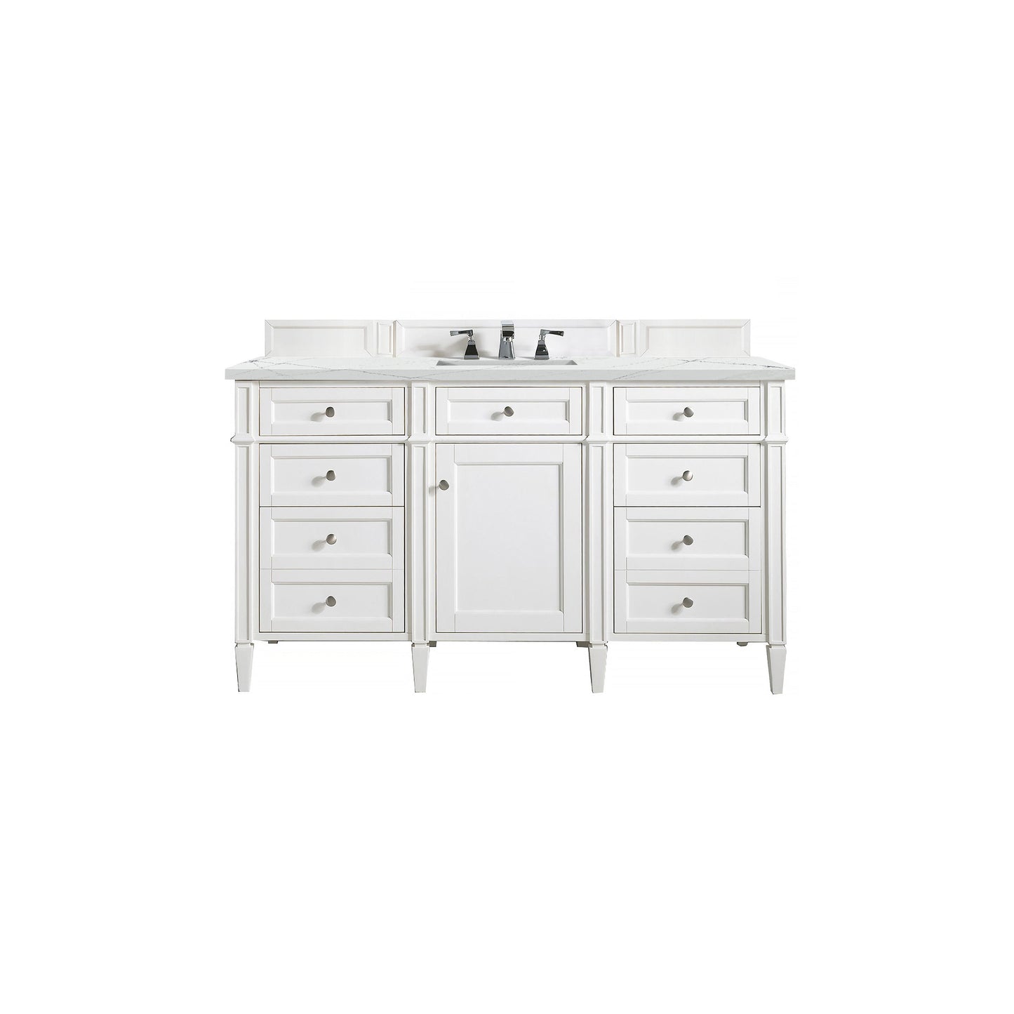 James Martin Vanities Brittany 60" Bright White Single Vanity With 3 cm Ethereal Noctis Silestone Top and FreePower Wireless Charger