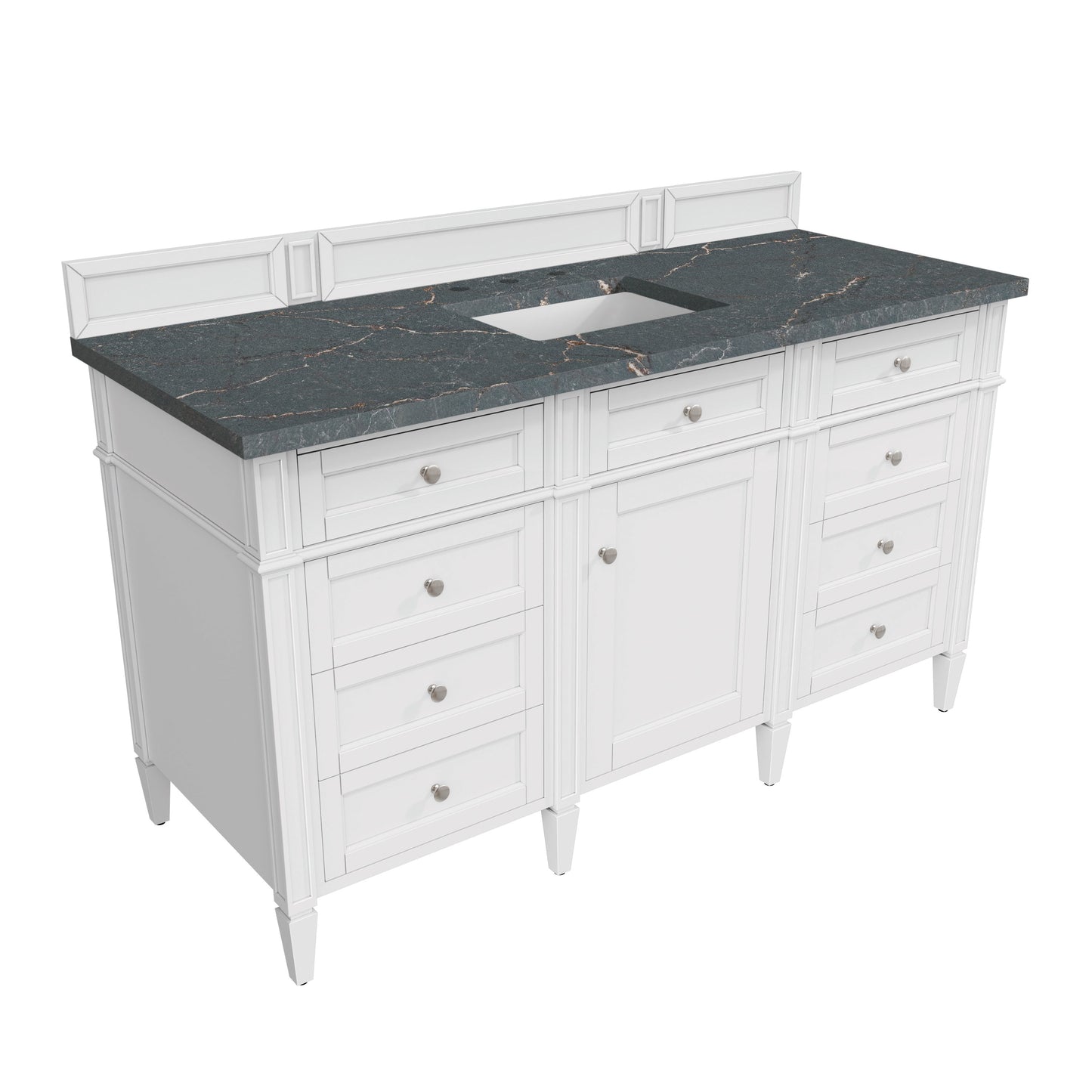 James Martin Vanities Brittany 60" Bright White Single Vanity With 3 cm Parisien Bleu Quartz Top