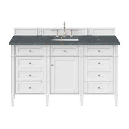 James Martin Vanities Brittany 60" Bright White Single Vanity With 3 cm Parisien Bleu Quartz Top