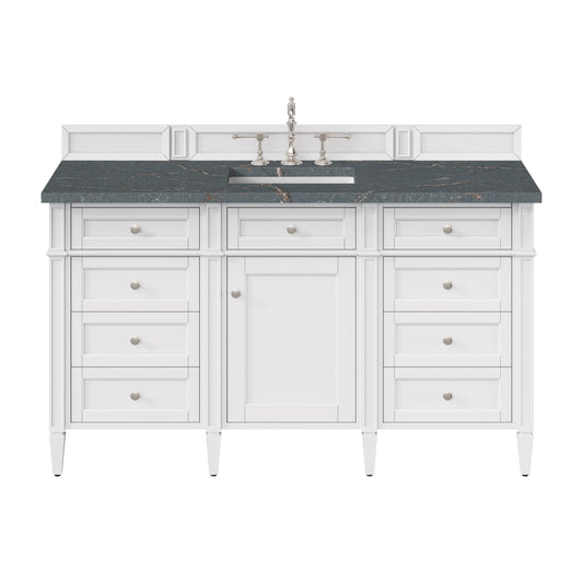 James Martin Vanities Brittany 60" Bright White Single Vanity With 3 cm Parisien Bleu Quartz Top