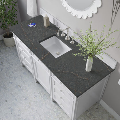 James Martin Vanities Brittany 60" Bright White Single Vanity With 3 cm Parisien Bleu Silestone Top and FreePower Wireless Charger