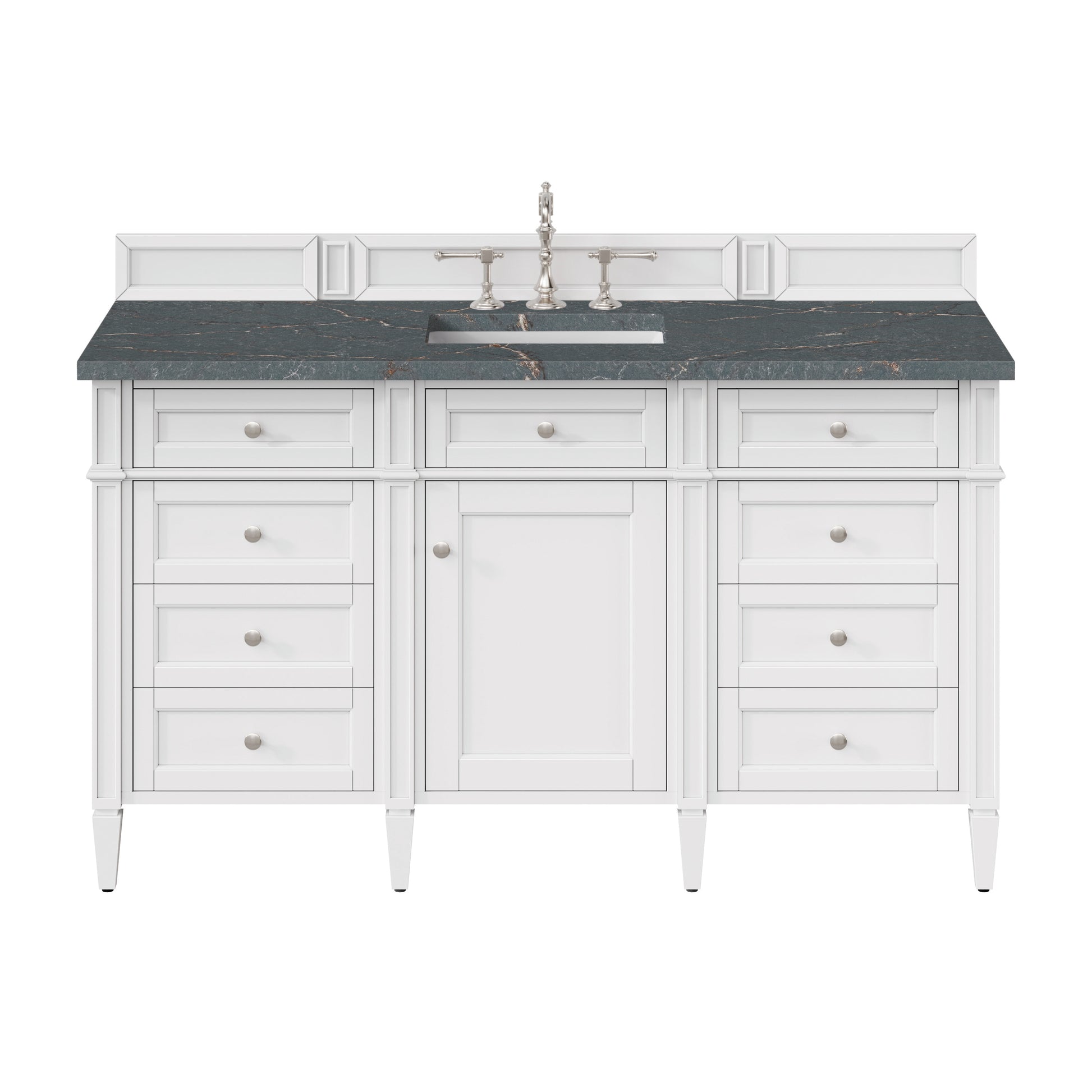 James Martin Vanities Brittany 60" Bright White Single Vanity With 3 cm Parisien Bleu Silestone Top and FreePower Wireless Charger