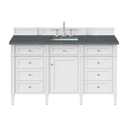 James Martin Vanities Brittany 60" Bright White Single Vanity With 3 cm Parisien Bleu Silestone Top and FreePower Wireless Charger