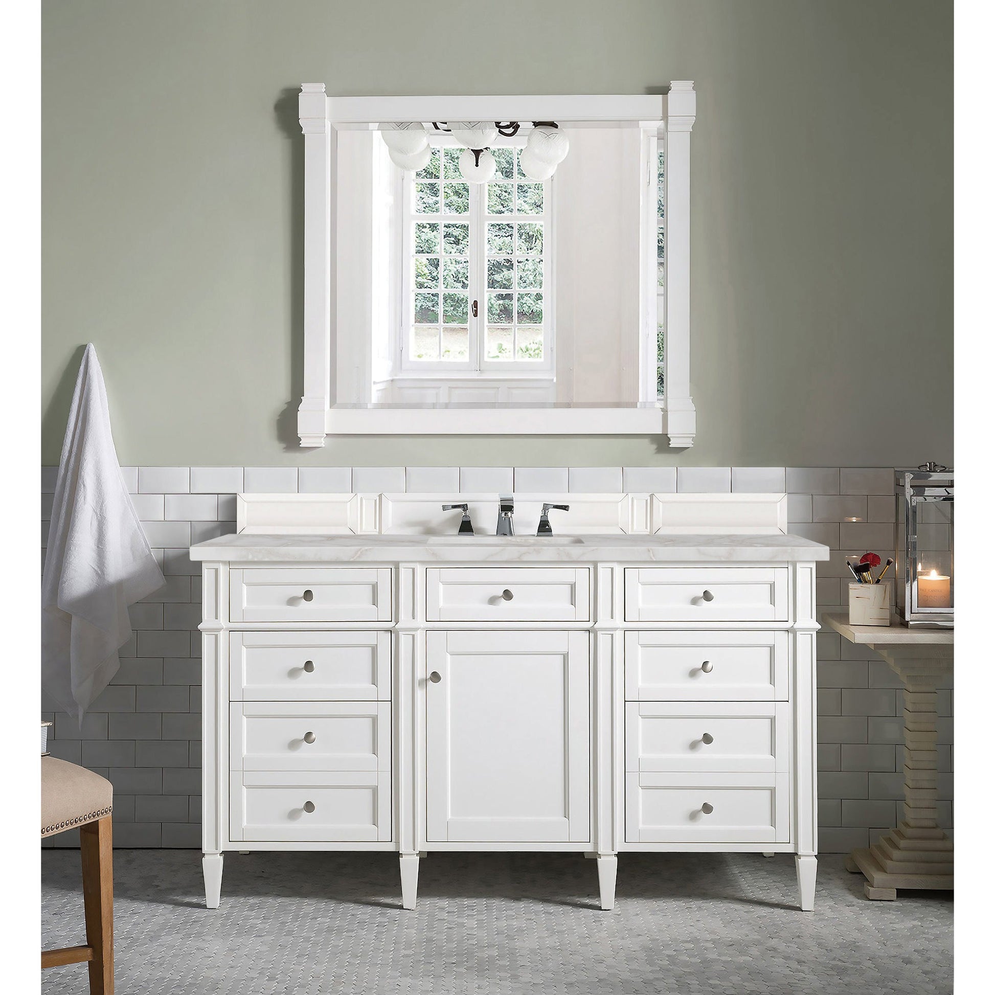 James Martin Vanities Brittany 60" Bright White Single Vanity With 3 cm Victorian Silver Quartz Top