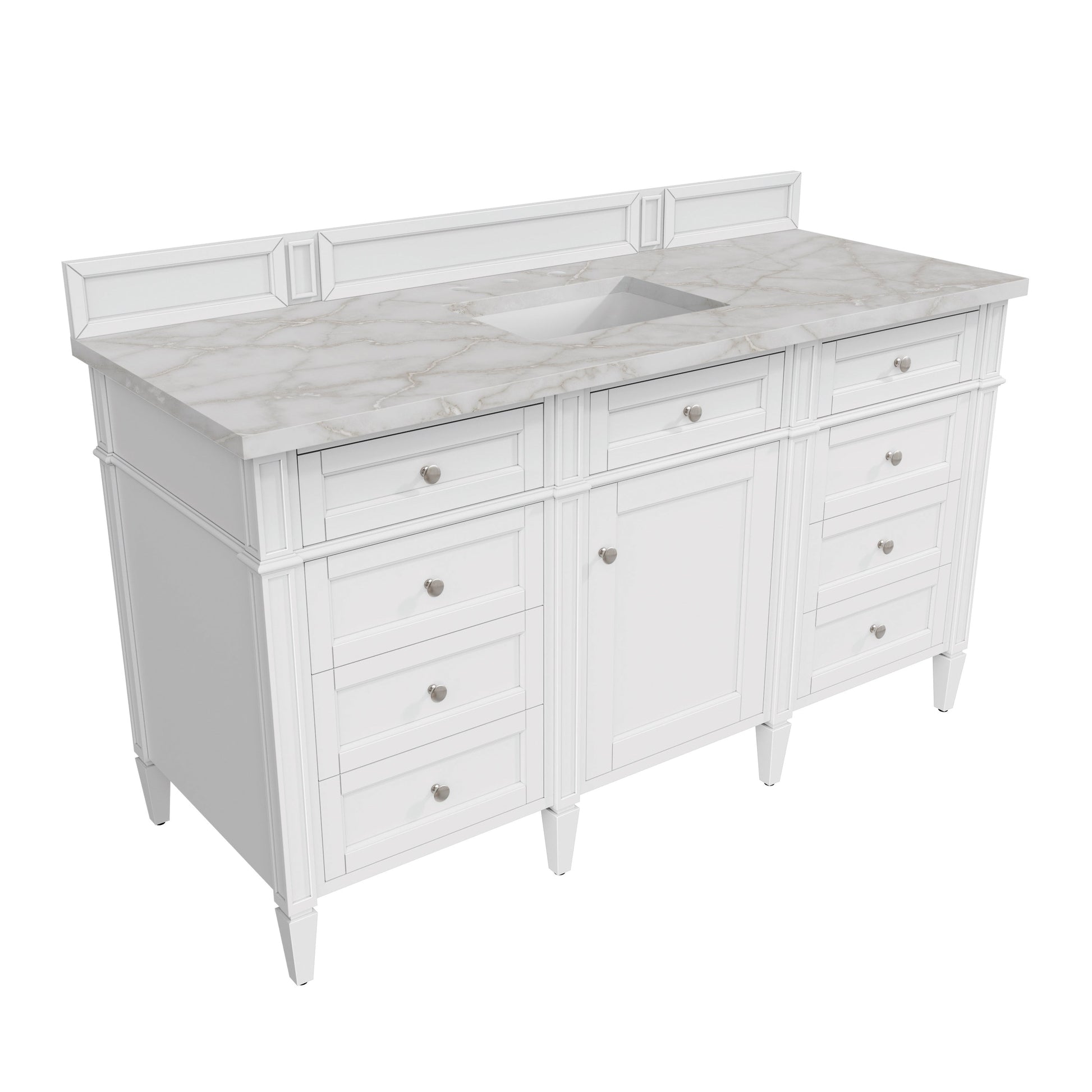 James Martin Vanities Brittany 60" Bright White Single Vanity With 3 cm Victorian Silver Quartz Top