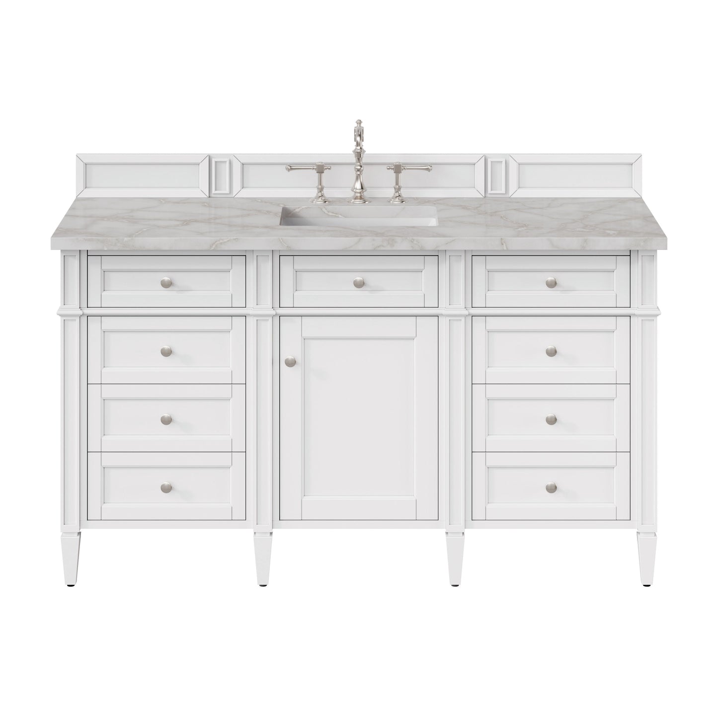 James Martin Vanities Brittany 60" Bright White Single Vanity With 3 cm Victorian Silver Quartz Top