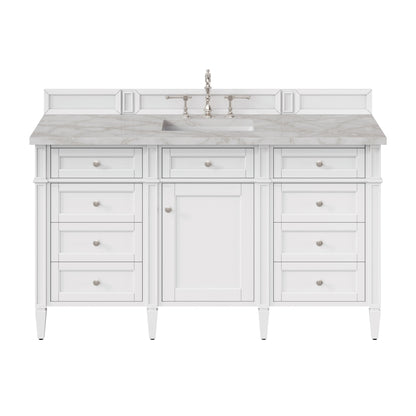 James Martin Vanities Brittany 60" Bright White Single Vanity With 3 cm Victorian Silver Quartz Top