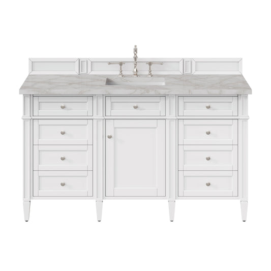 James Martin Vanities Brittany 60" Bright White Single Vanity With 3 cm Victorian Silver Quartz Top