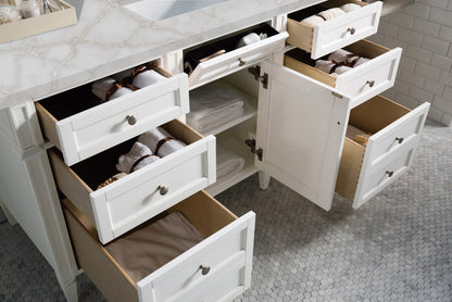 James Martin Vanities Brittany 60" Bright White Single Vanity With 3 cm Victorian Silver Silestone Top and FreePower Wireless Charger