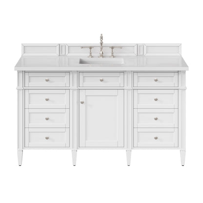 James Martin Vanities Brittany 60" Bright White Single Vanity With 3 cm White Zeus Quartz Top