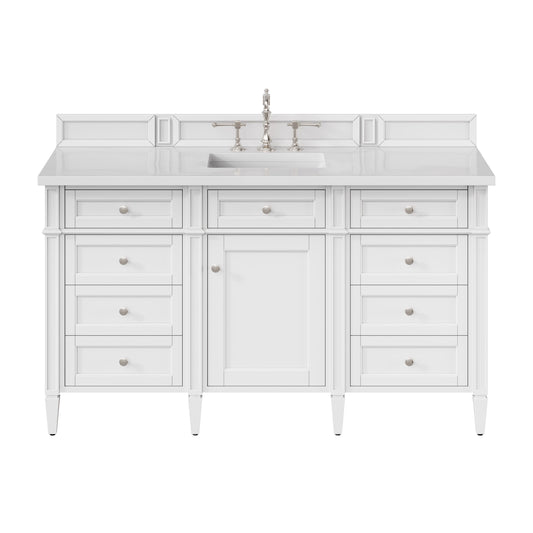 James Martin Vanities Brittany 60" Bright White Single Vanity With 3 cm White Zeus Quartz Top