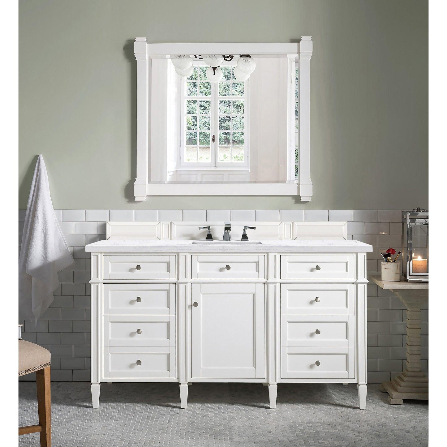 James Martin Vanities Brittany 60" Bright White Single Vanity With 3cm Arctic Fall Solid Surface Top