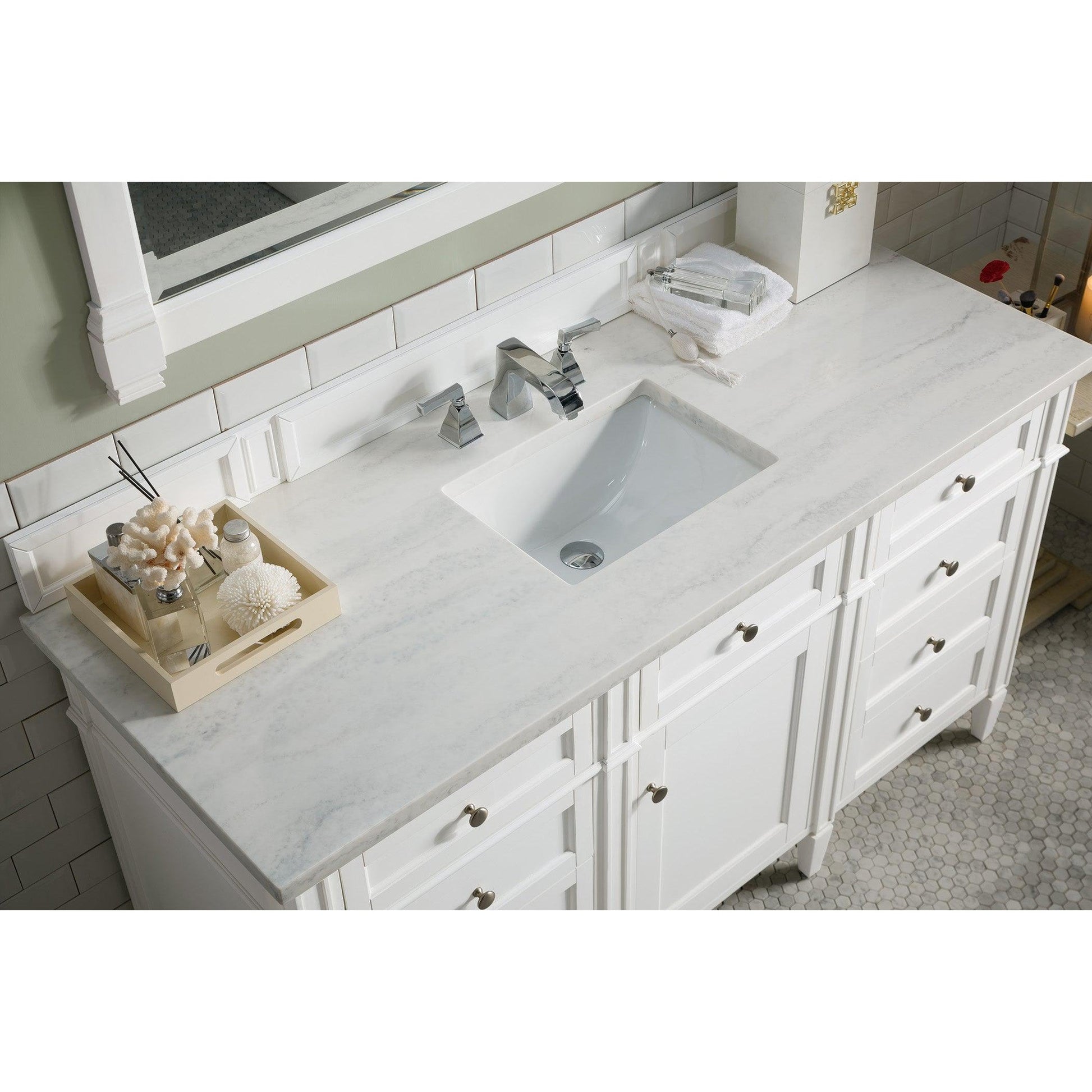 James Martin Vanities Brittany 60" Bright White Single Vanity With 3cm Arctic Fall Solid Surface Top