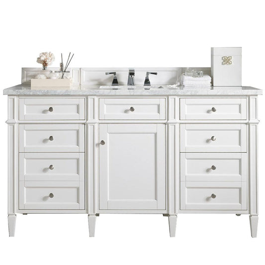 James Martin Vanities Brittany 60" Bright White Single Vanity With 3cm Arctic Fall Solid Surface Top