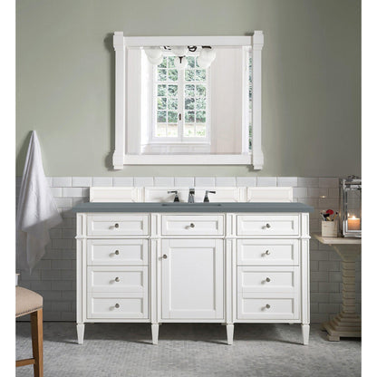 James Martin Vanities Brittany 60" Bright White Single Vanity With 3cm Cala Blue Quartz Top