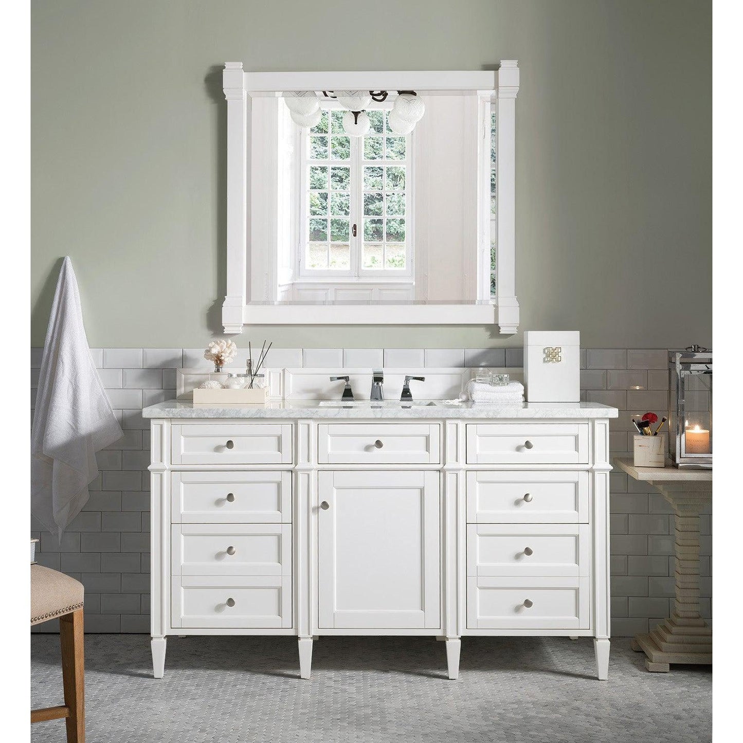 James Martin Vanities Brittany 60" Bright White Single Vanity With 3cm Carrara Marble Top