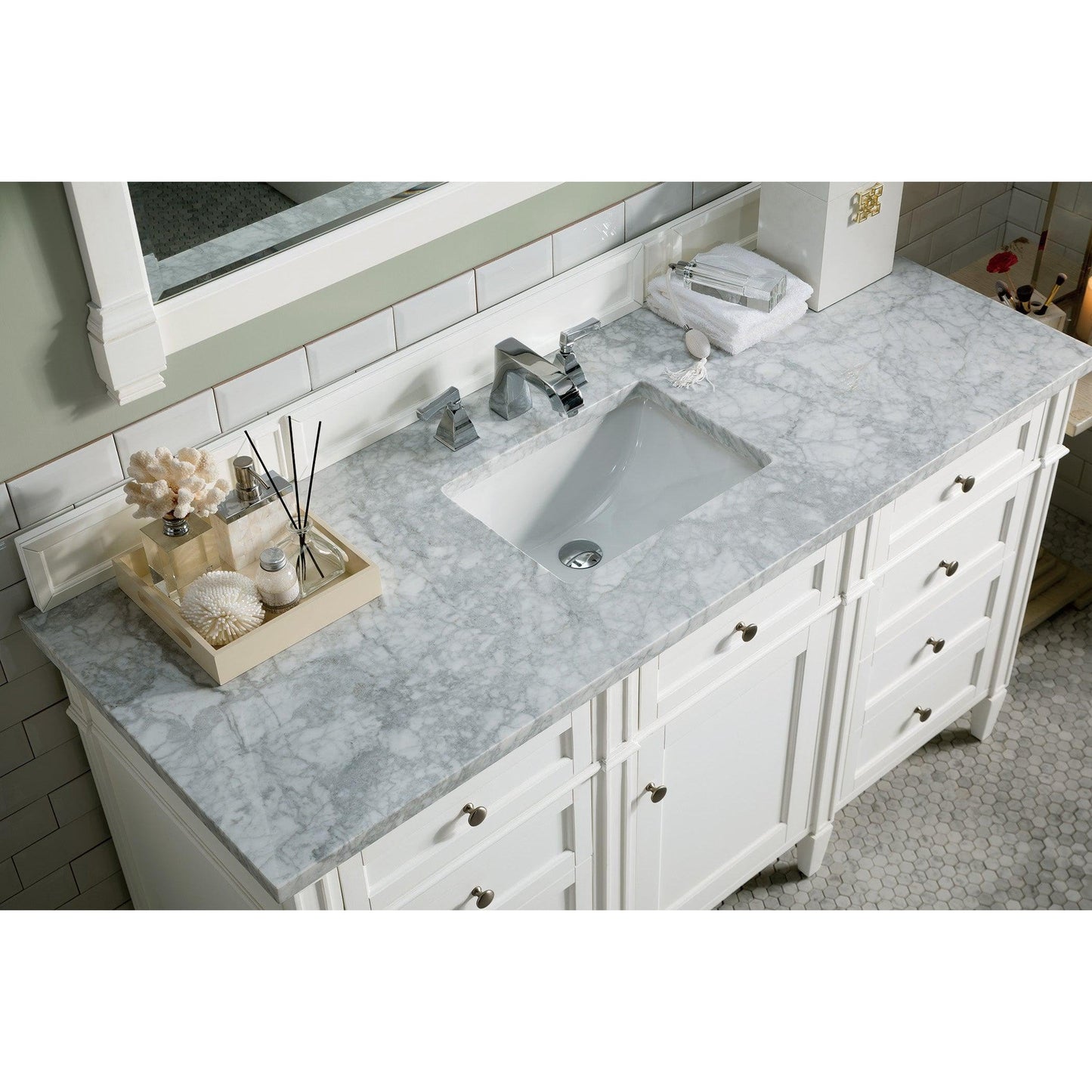 James Martin Vanities Brittany 60" Bright White Single Vanity With 3cm Carrara Marble Top