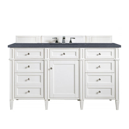 James Martin Vanities Brittany 60" Bright White Single Vanity With 3cm Charcoal Soapstone Quartz Top