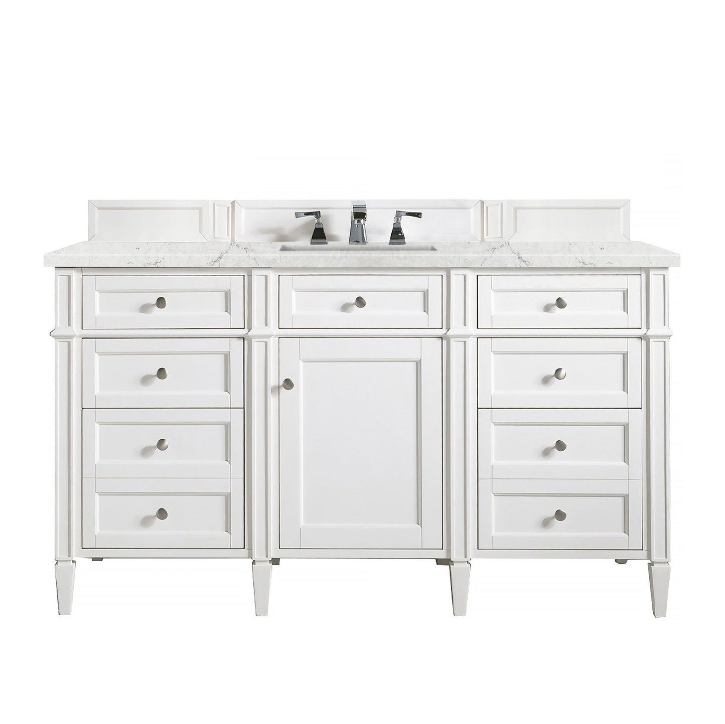 James Martin Vanities Brittany 60" Bright White Single Vanity With 3cm Eternal Jasmine Pearl Quartz Top