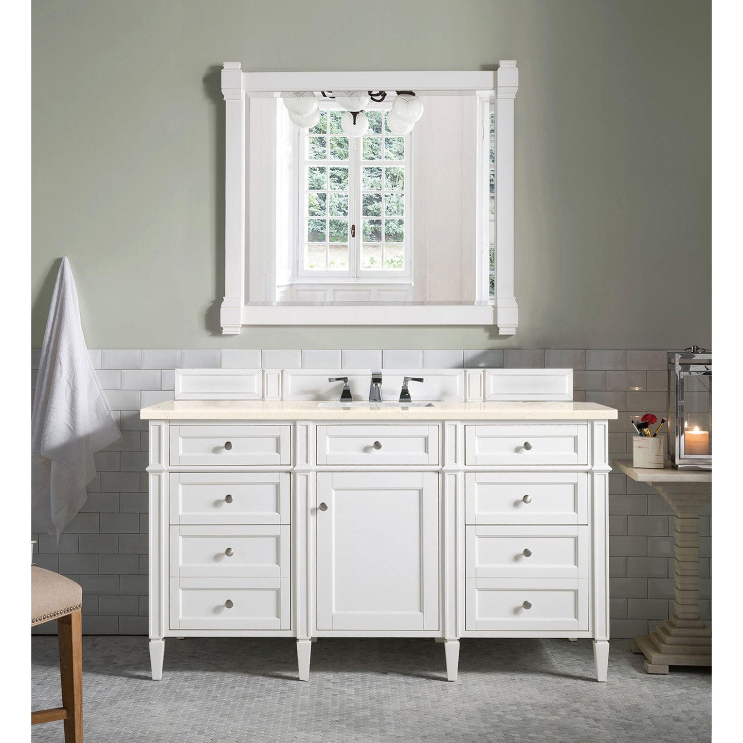 James Martin Vanities Brittany 60" Bright White Single Vanity With 3cm Eternal Marfil Quartz Top