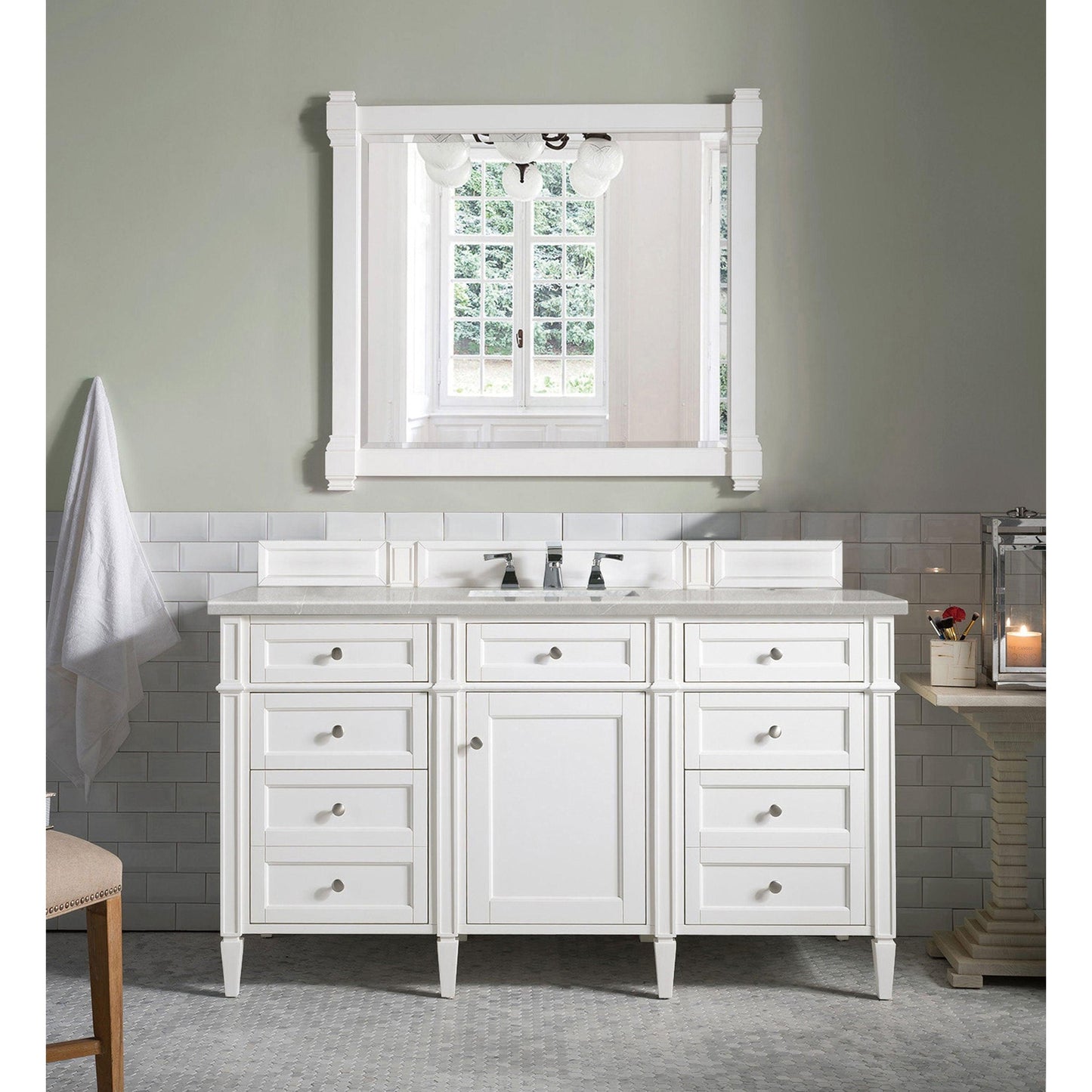 James Martin Vanities Brittany 60" Bright White Single Vanity With 3cm Eternal Serena Quartz Top