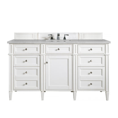 James Martin Vanities Brittany 60" Bright White Single Vanity With 3cm Eternal Serena Quartz Top