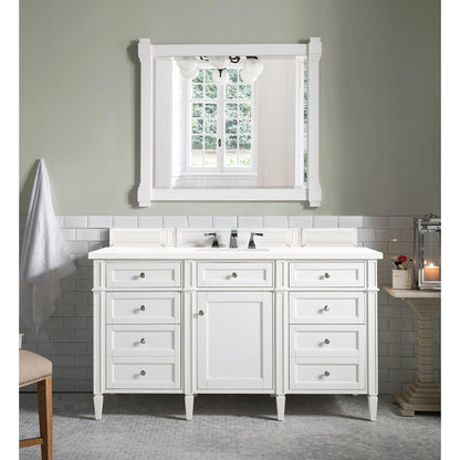 James Martin Vanities Brittany 60" Bright White Single Vanity With 3cm White Zeus Quartz Top