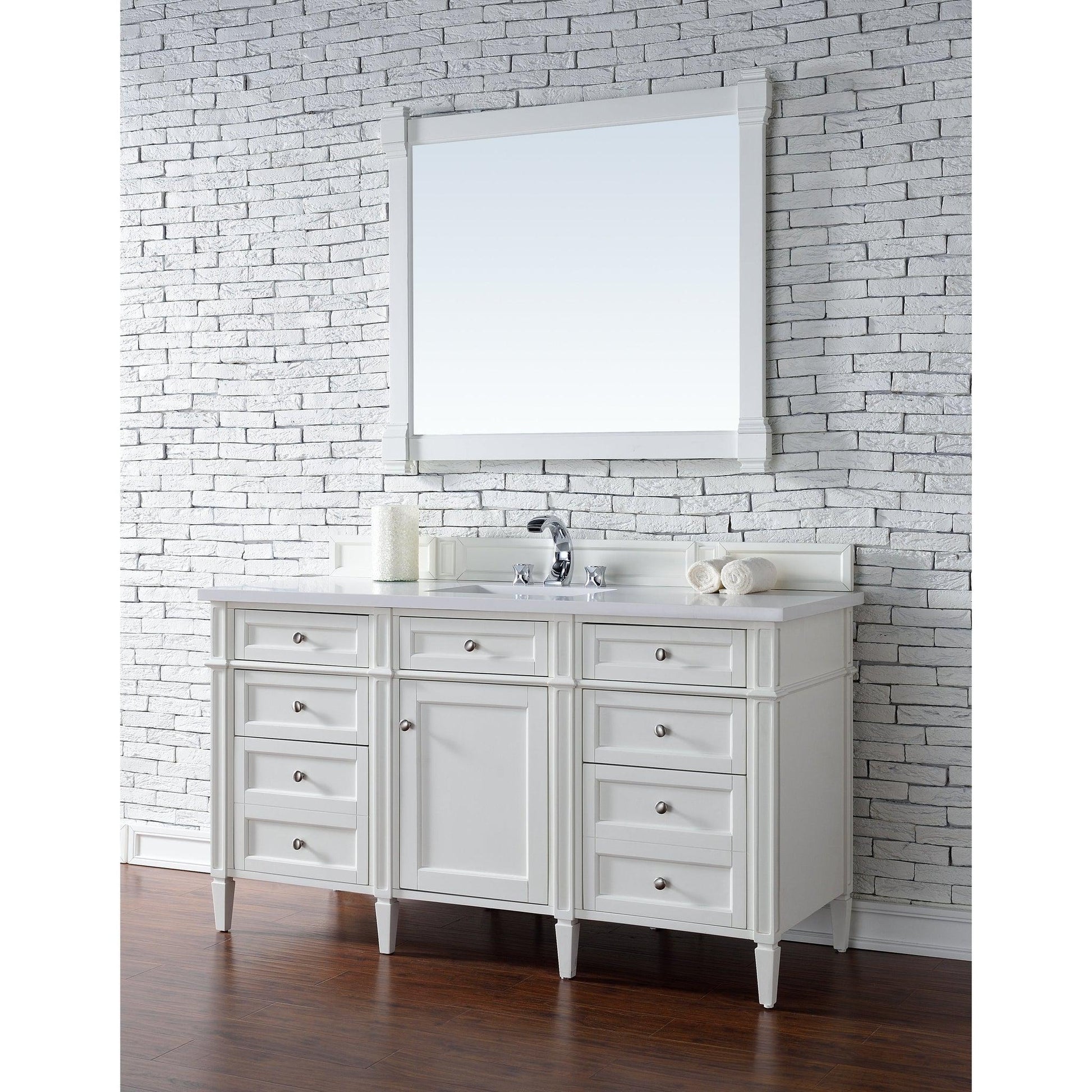 James Martin Vanities Brittany 60" Bright White Single Vanity With 3cm White Zeus Quartz Top