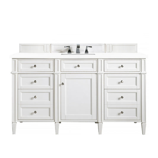 James Martin Vanities Brittany 60" Bright White Single Vanity With 3cm White Zeus Quartz Top