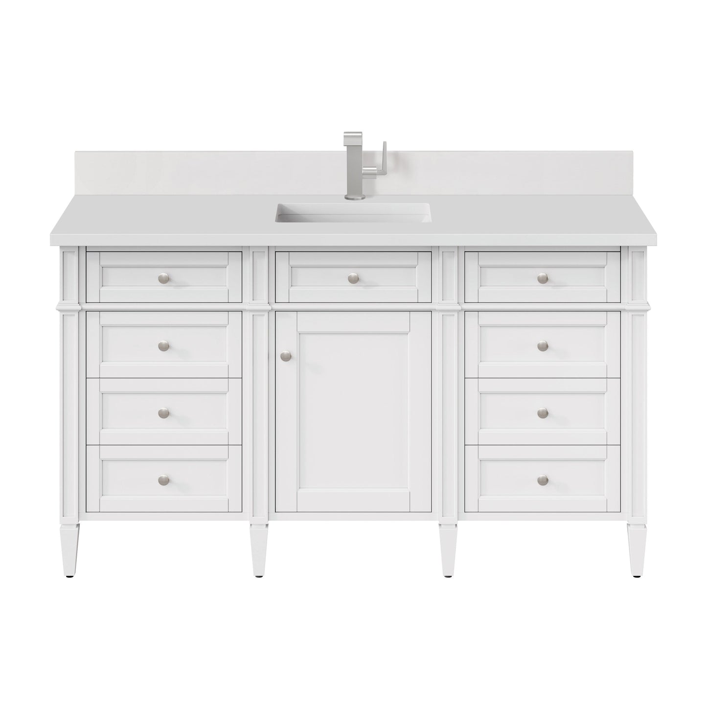 James Martin Vanities Brittany 60" Bright White Single Vanity With Single Hole 3 cm White Zeus Quartz Top & Backsplash