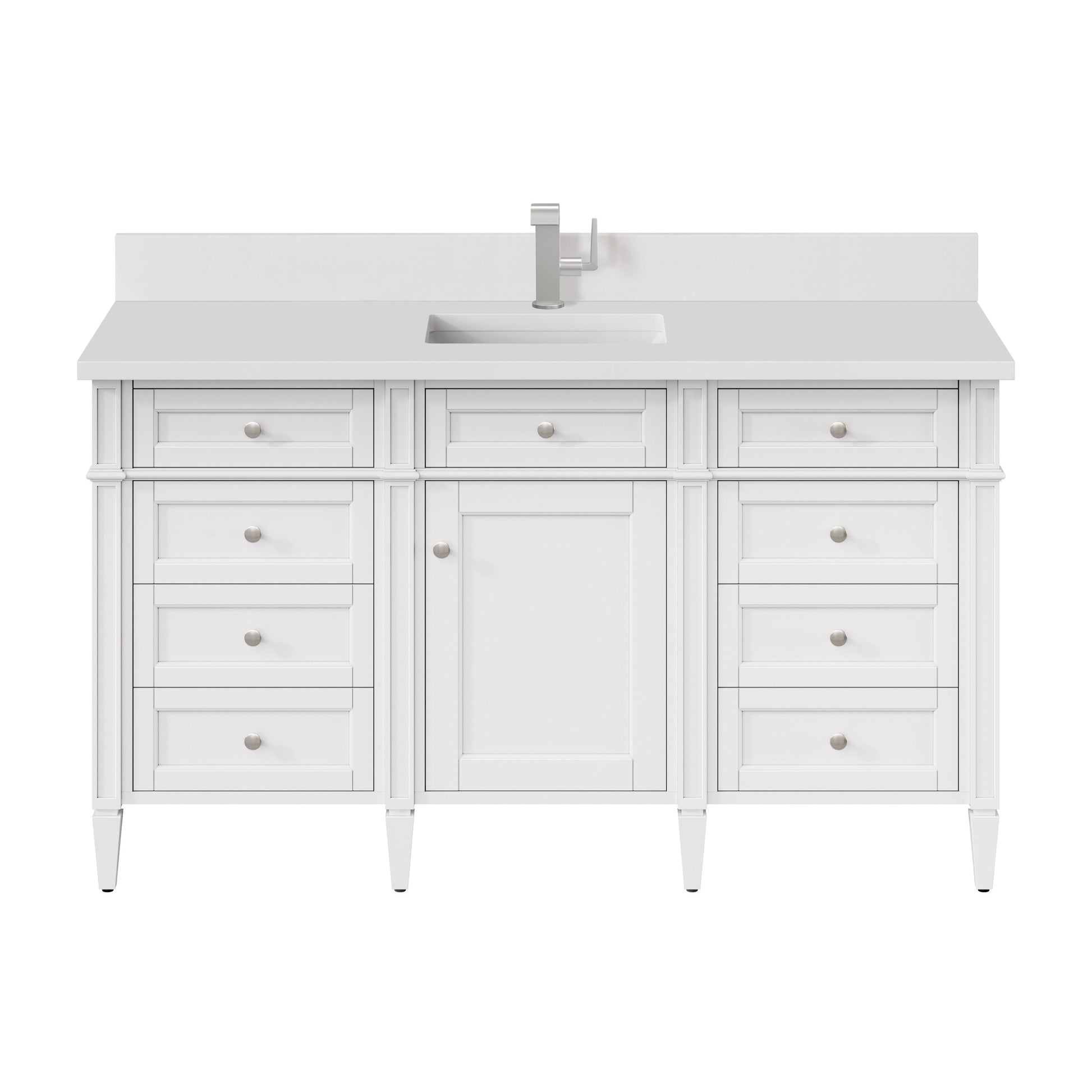 James Martin Vanities Brittany 60" Bright White Single Vanity With Single Hole 3 cm White Zeus Quartz Top & Backsplash