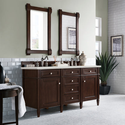 James Martin Vanities Brittany 60" Burnished Mahogany Double Vanity With 3 cm Lime Delight Quartz Top