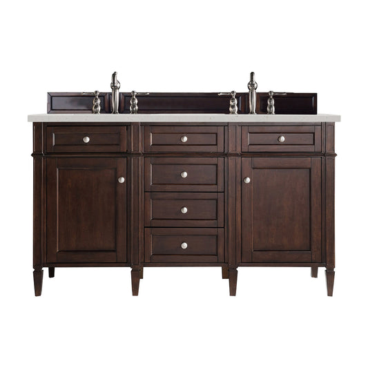 James Martin Vanities Brittany 60" Burnished Mahogany Double Vanity With 3 cm Lime Delight Quartz Top