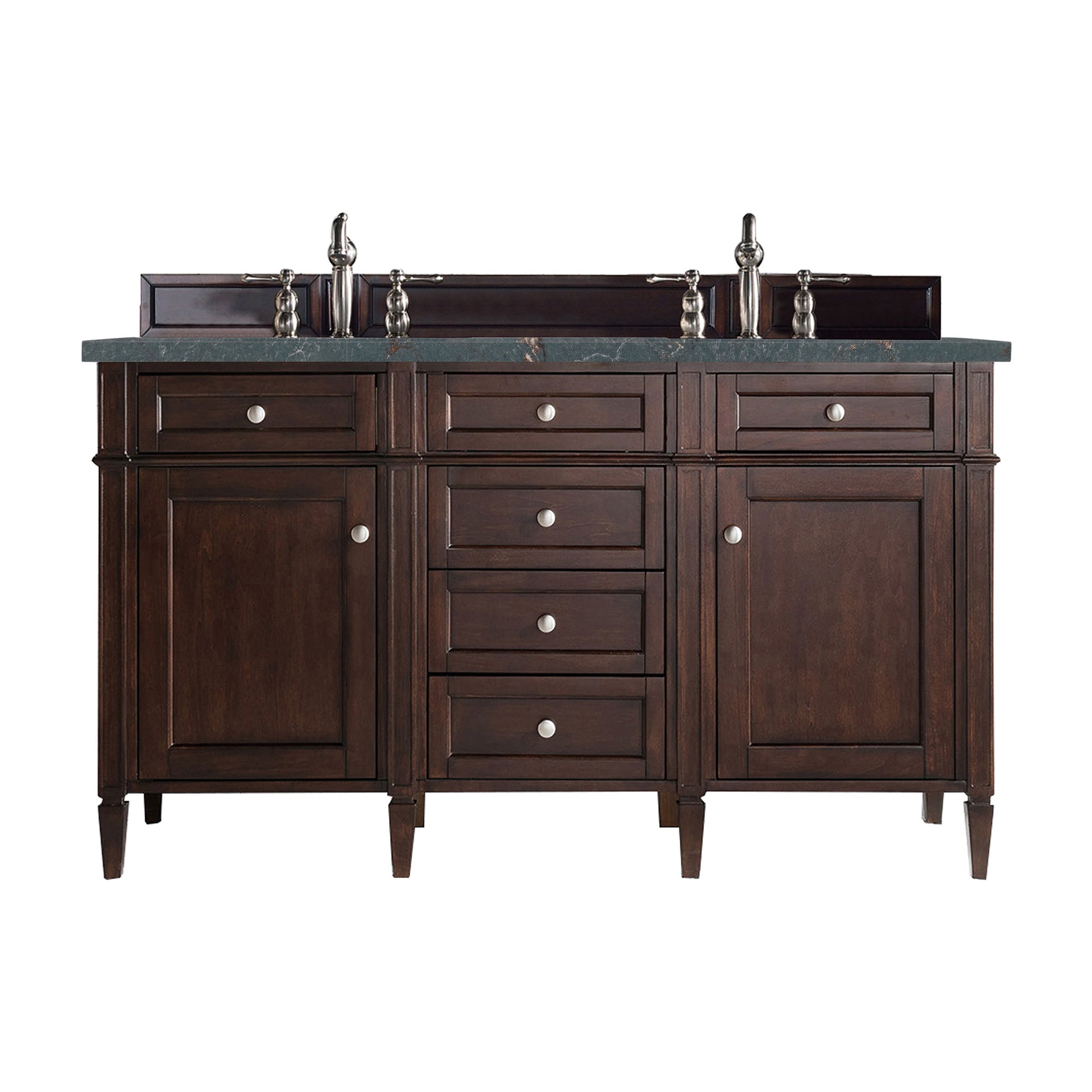 James Martin Vanities Brittany 60" Burnished Mahogany Double Vanity With 3 cm Parisien Bleu Silestone Top and FreePower Wireless Charger
