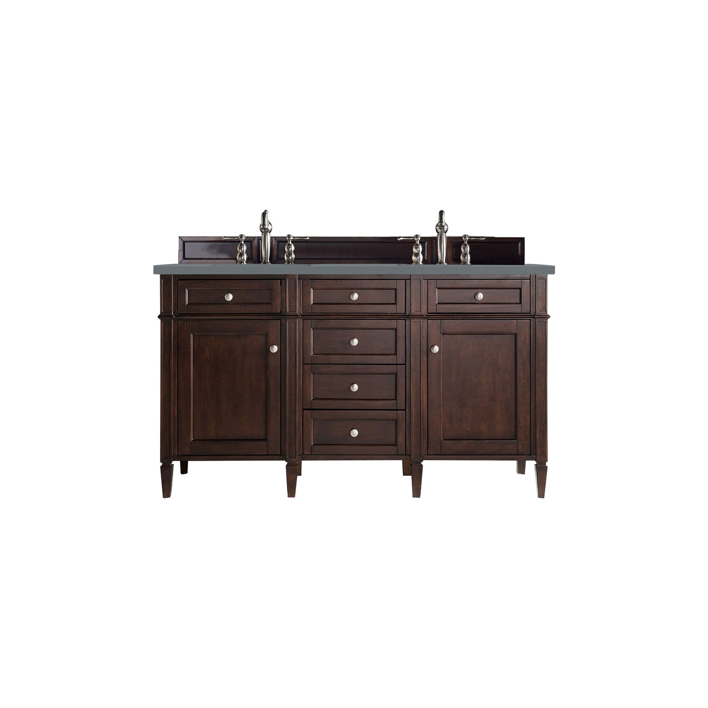 James Martin Vanities Brittany 60" Burnished Mahogany Double Vanity With 3cm Cala Blue Quartz Top