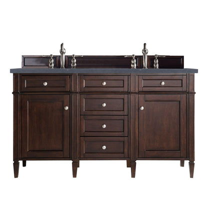 James Martin Vanities Brittany 60" Burnished Mahogany Double Vanity With 3cm Charcoal Soapstone Quartz Top