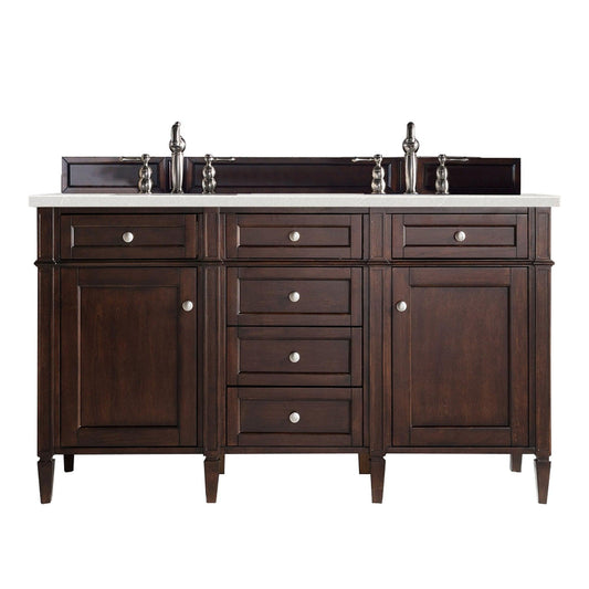 James Martin Vanities Brittany 60" Burnished Mahogany Double Vanity With 3cm Eternal Serena Quartz Top