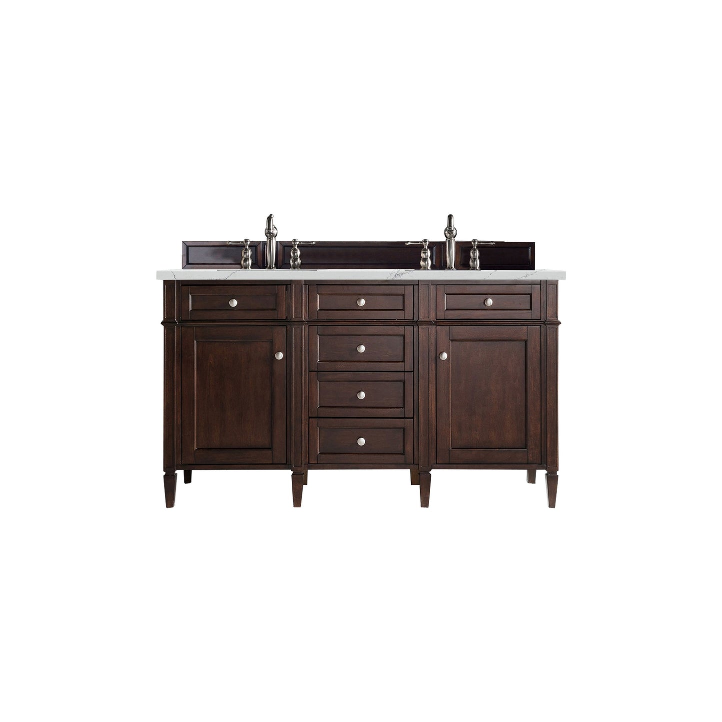 James Martin Vanities Brittany 60" Burnished Mahogany Double Vanity With 3cm Ethereal Noctis Quartz Top