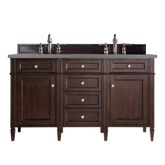 James Martin Vanities Brittany 60" Burnished Mahogany Double Vanity With 3cm Grey Expo Quartz Top